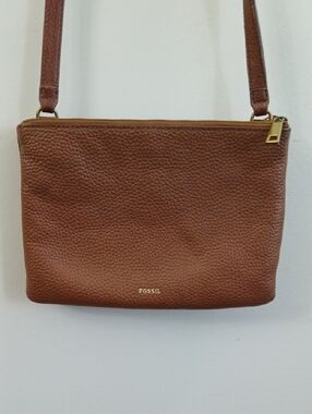 Fossil Tan Pebbled Leather Crossbody with Gold Hardware